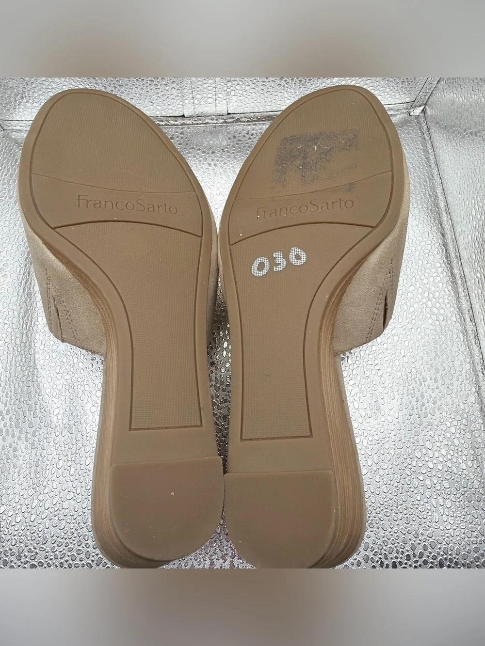 Franco Sarto Beige Suede Wedge Slide Sandals